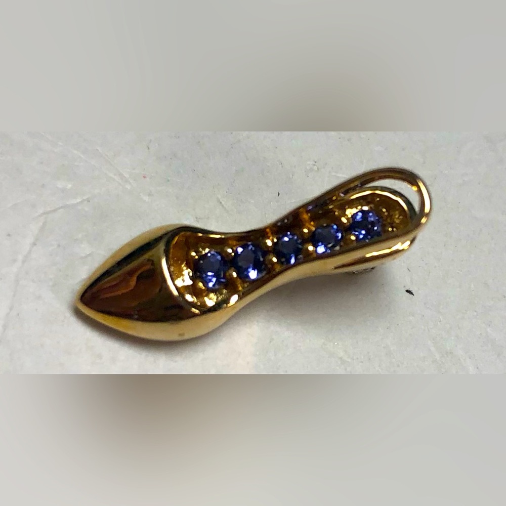 14K Gold Charm  - High Heeled Sling Back Shoe w/ Amethysts & Diamonds